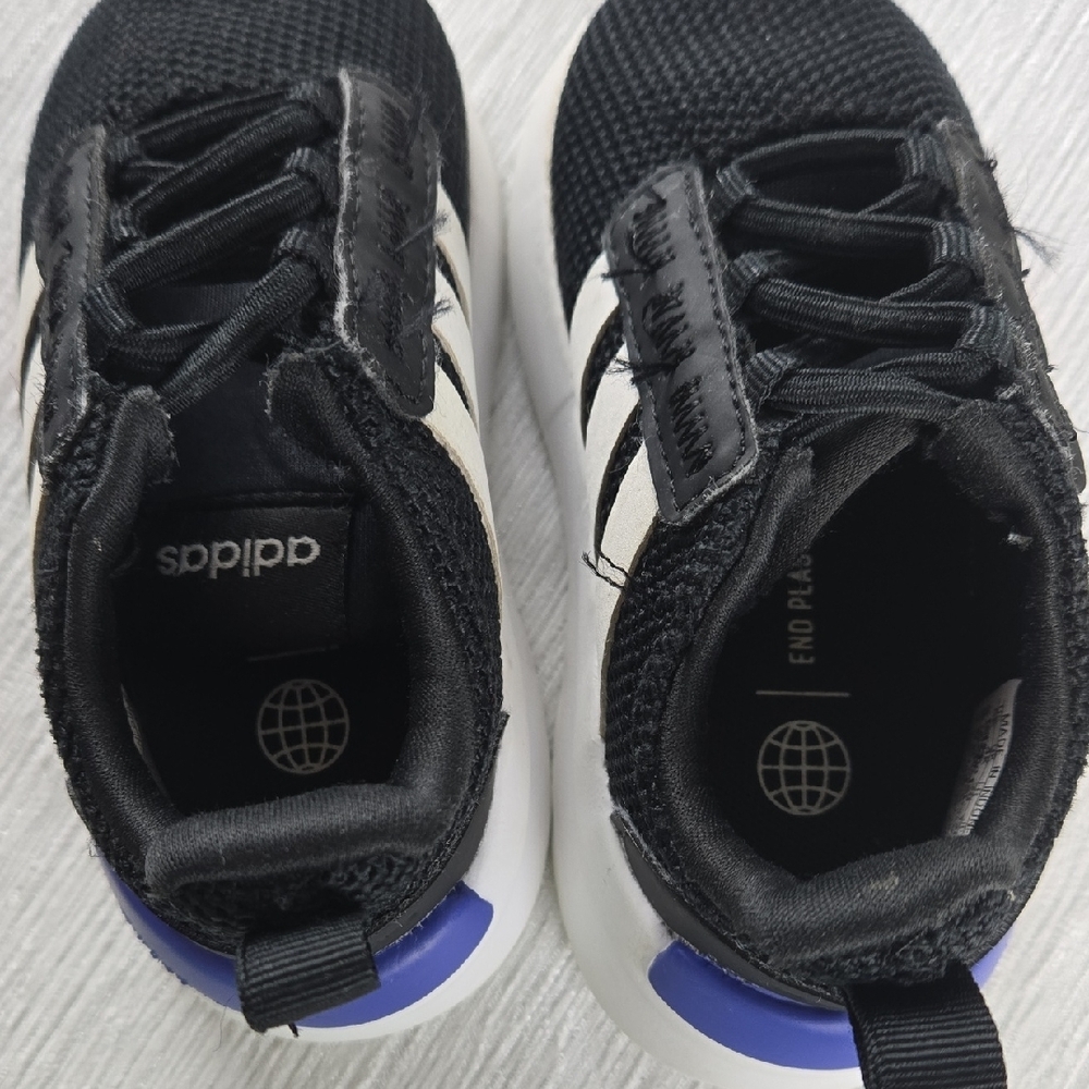 Kids Adidas Black White 3 Stripe‎ Mesh Sneakers Size 5K - Picture 13 of 15